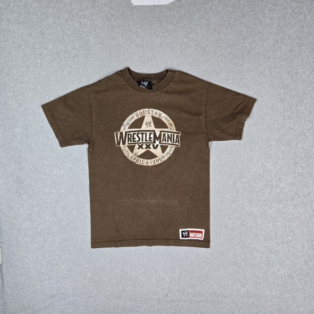 VINTAGE WWE Men Shirt S Brown Graphic Wrestlemania XXV 25 Logo READ